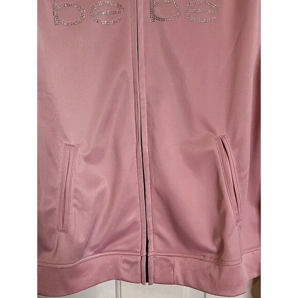 BEBE Sport Vintage Y2k Track Jacket Pink Early 99s 00s Size Large Rhinestones - Picture 4 of 11